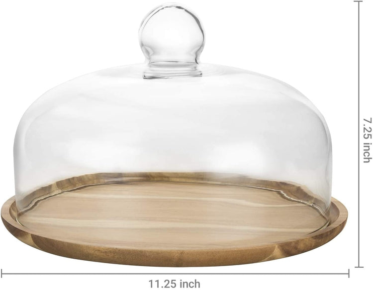 Acacia Wood Cheese & Dessert Cake Plate with Glass Dome-MyGift