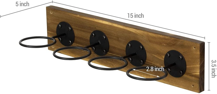 Baseball Holders for Ball Display Rack, Burnt Wood and Matte Black Metal Wire Wall Mounted Ball Storage-MyGift