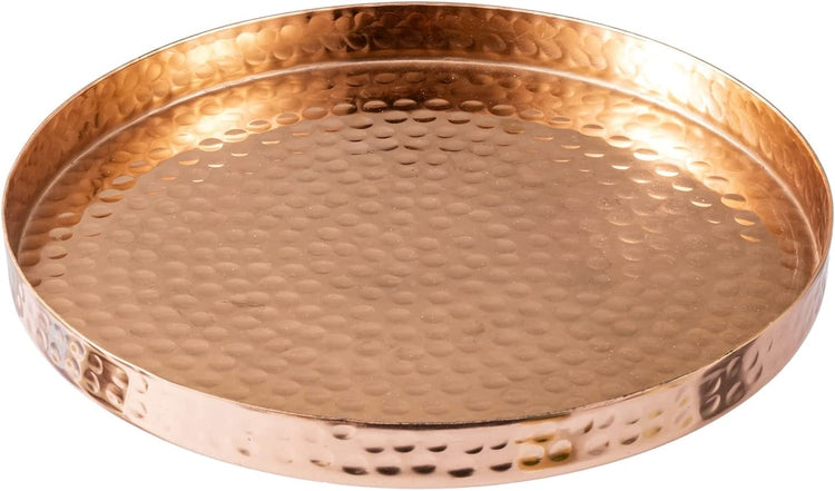 Hammered Copper Round Tray, Aluminum Plated Serving Display Platter and Vanity Tray-MyGift