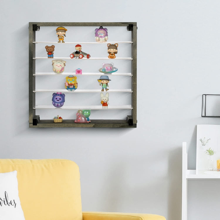 Gray Wood and Clear Acrylic Wall Mounted Collectibles Display Shelf, Storage Rack-MyGift