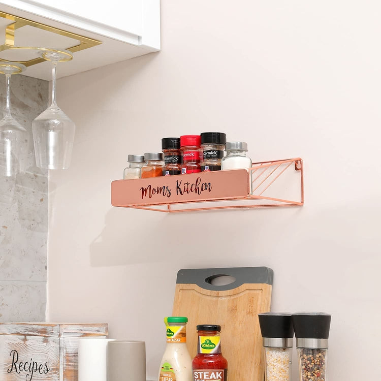 Copper Tone Metal MOMS KITCHEN Spice Jar Rack, Wall Mount or Countertop Seasoning Holder-MyGift