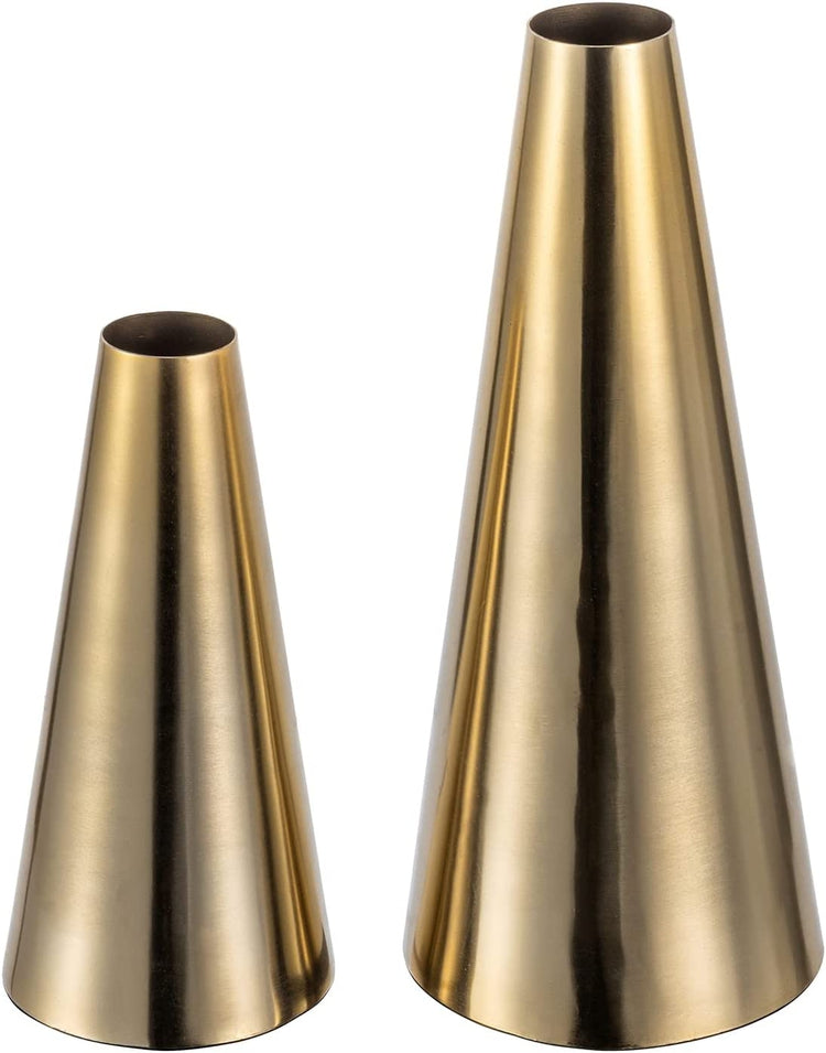 7 and 10.5 Inch Brass Tone Metal Tapered Flower Vases, Tabletop Centerpiece for Floral Arrangements-MyGift