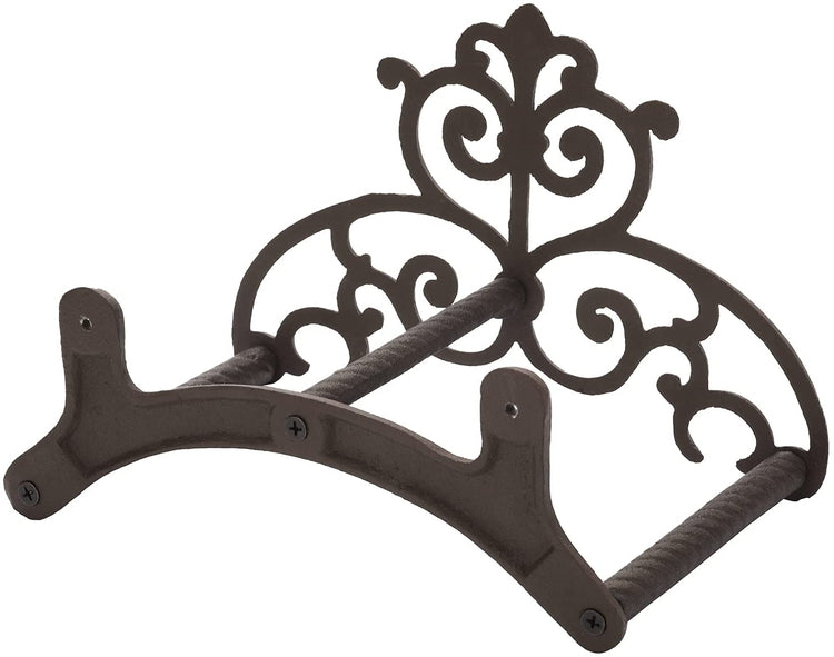 MyGift Brown Cast Iron Scrollwork Wall Mounted Garden Hose Holder - With Storage Compartment - View #4