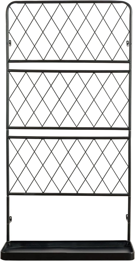 Freestanding Matte Black Metal Wire Diamond Lattice Support Frame Trellis with Climbing Vine Pot Holder Bottom Tray-MyGift