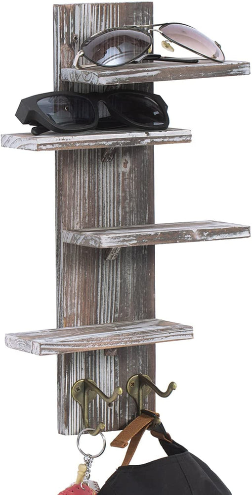 Torched Wood Sunglasses Holder Display Stand, Wall Mounted Retail Eyewear Showcase Shelf Rack, Holds 4-Pairs-MyGift