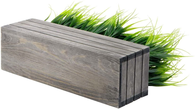 Artificial Faux Grass Plant in Vintage Gray Wood Rectangular Crate Style Planter Window Box-MyGift