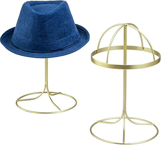 Modern Gold Wire Metal Tabletop Hat Display Stands Holders with 6.5 inch Dome, Set of 2-MyGift