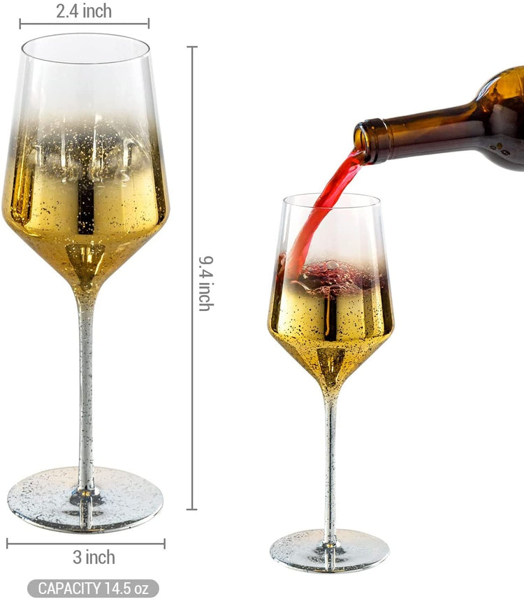 Set of 2, Wine Glasses, Gold Plated Smoky Gradient Party Cocktail Stemmed Glasses-MyGift