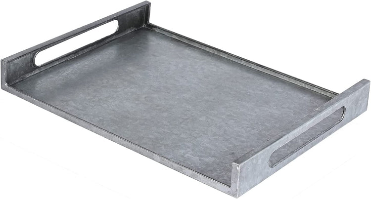 Large Galvanized Metal Serving Tray with Cutout Handles-MyGift