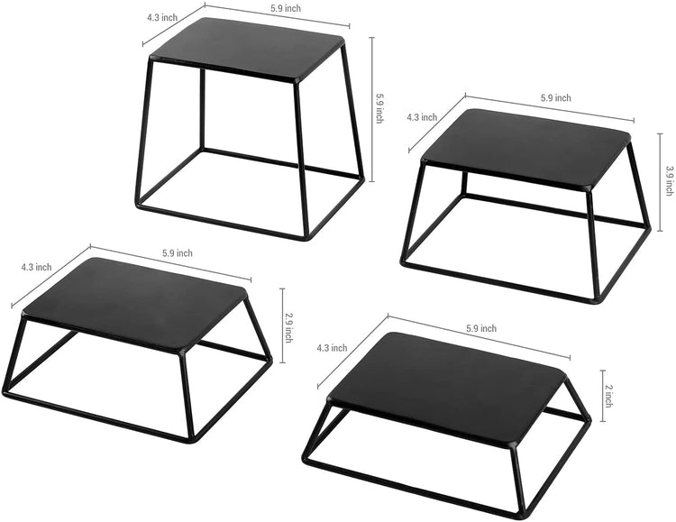 Set of 4, Matte Black Metal Food Display Stands, Risers for Display, Cupcake Dessert Stands-MyGift