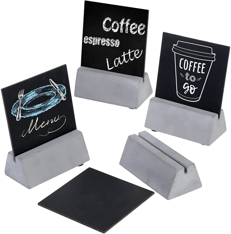 Set of 4, Mini Chalkboard Tabletop Sign, Reusable Double-Sided Small Chalkboard Signs with Gray Cement Base Stand-MyGift