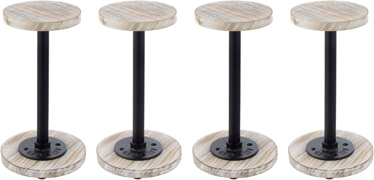 Set of 4, Tabletop Hat Stand, Whitewashed Wood and Industrial Matte Black Metal Pipe Freestanding Hat Rack, Wig Holder-MyGift