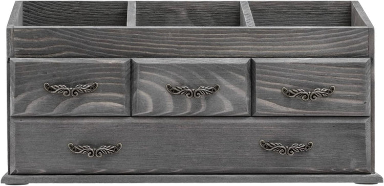 Gray Wood Vanity Organizer Rack with 4 Storage Drawers for Jewelry, Perfume, Cosmetics and Hair Accessories-MyGift