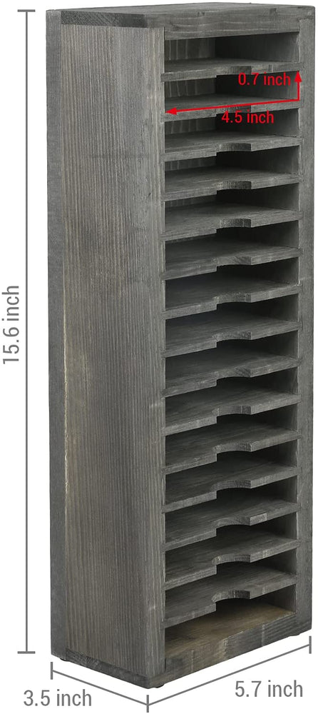 16-Slot Gray Solid Wood Freestanding Retro Cassette Tape Storage Rack Tower-MyGift