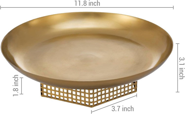 12 Inch Brass Metal Display Tray, Decorative Dessert Bowl with Stand-MyGift