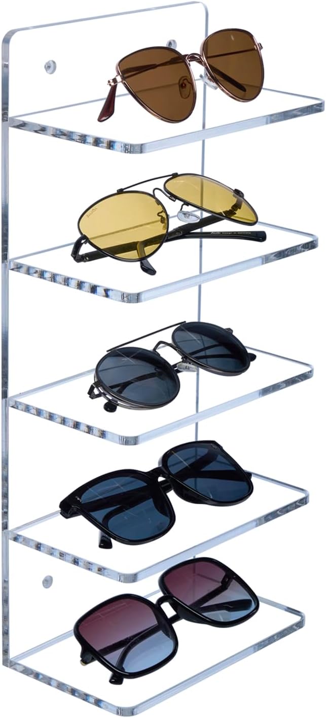 5 Tier Clear Acrylic Sunglasses Holder Rack, Retail Eyewear Showcase Storage Organizer-MyGift