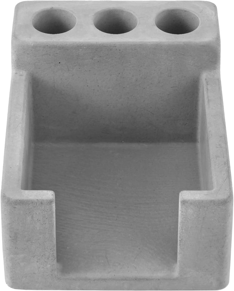Desktop Gray Concrete Sticky Note Holder with 3 Pen Slots, Memo Pads Organizer-MyGift