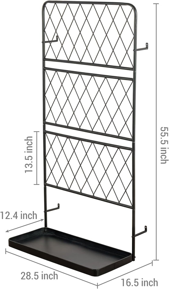 Freestanding Matte Black Metal Wire Diamond Lattice Support Frame Trellis with Climbing Vine Pot Holder Bottom Tray-MyGift