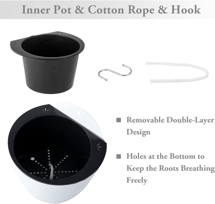 plant pot with removable bottom 7 Inch Wall Mountable Self Watering White Planter Pots, Hanging Hard P – MyGift
