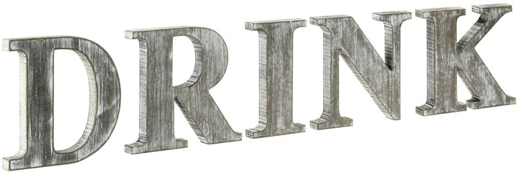 Rustic Gray Whitewashed Wood DRINK Decorative Tabletop Cutout Letter Sign Display-MyGift