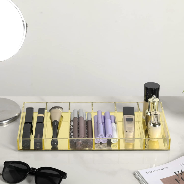 Acrylic Sunglass Storage Tray with Brass Tone Reflective Mirror Base, Tabletop Eye Glasses Holder Organizer Case Display-MyGift