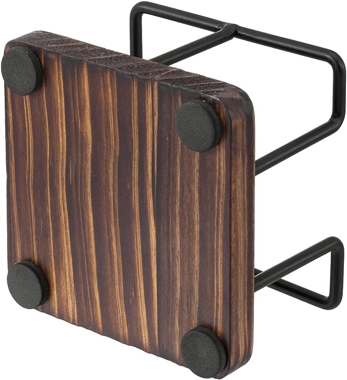 Desktop Brown Wood and Black Metal Sticky Note Cube Holder, Memo Pad Storage Dispenser-MyGift