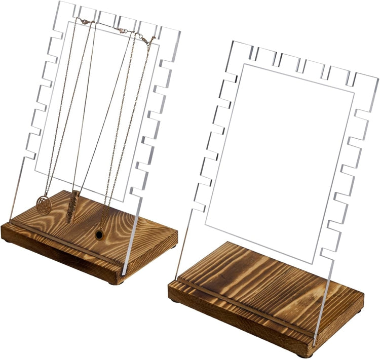 Tabletop Clear Acrylic Necklace Stand with Wood Base, Jewelry Holder, Set of 2-MyGift