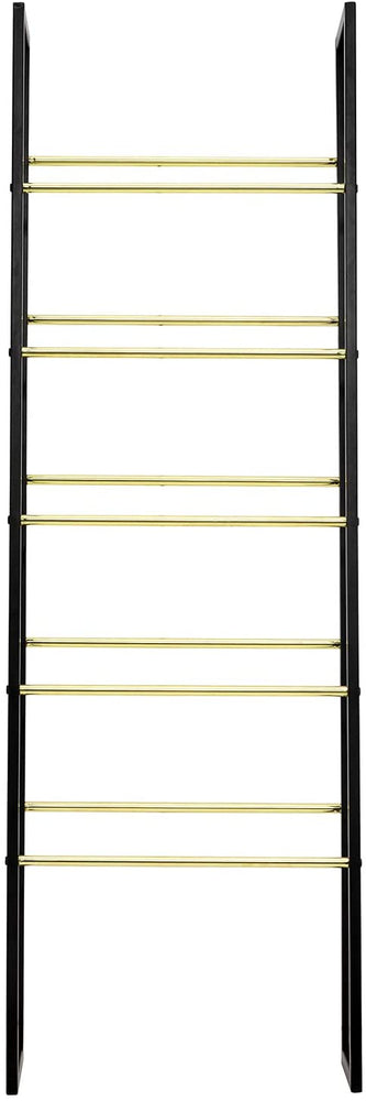 Black and Gold Tone Metal Towel Ladder Rack, Wall Leaning Blanket Holder-MyGift