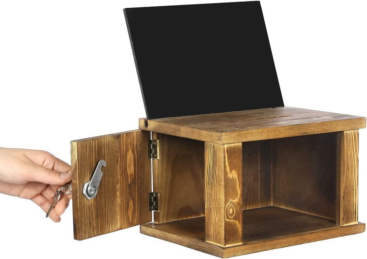Whitewashed Wood Lockable Suggestion Box, Donations Box with Removable Chalkboard and Acrylic Sign Holder-MyGift
