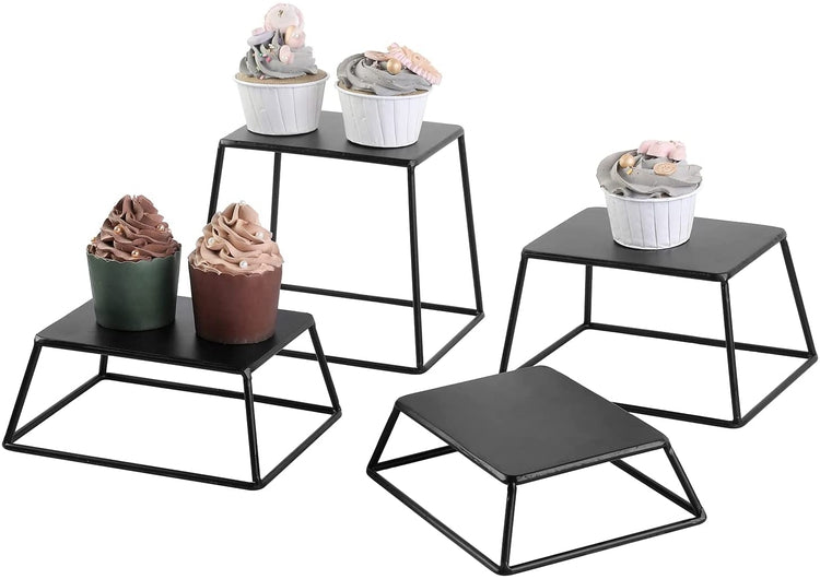 Set of 4, Matte Black Metal Food Display Stands, Risers for Display, Cupcake Dessert Stands-MyGift