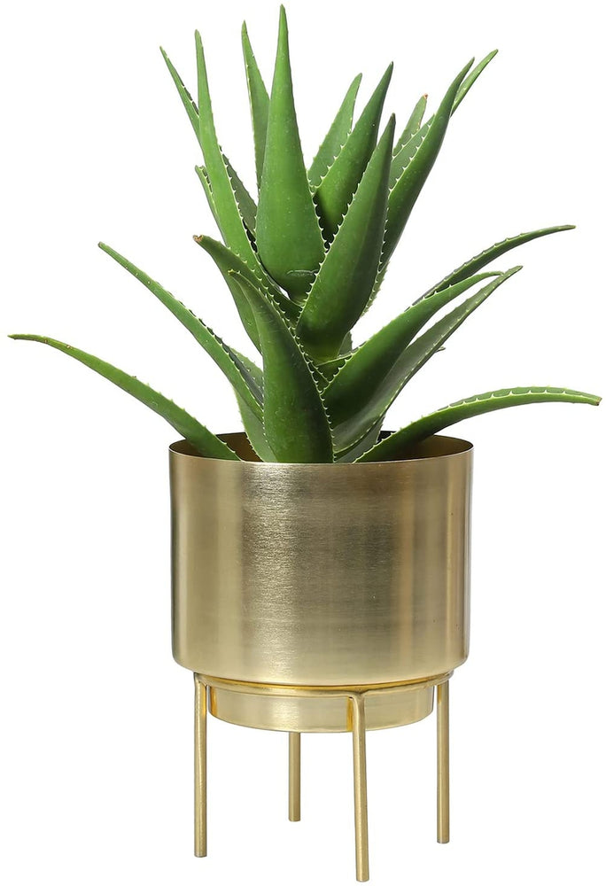 7 inch Deluxe Brass Brushed Metal Decorative Planter Pot with Display Riser Stand-MyGift