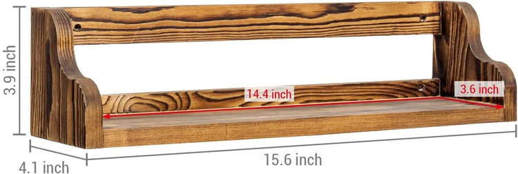 Burnt Wood Wall Mounted Collectible Shelf, Figurine Collection Floating Display Rack-MyGift