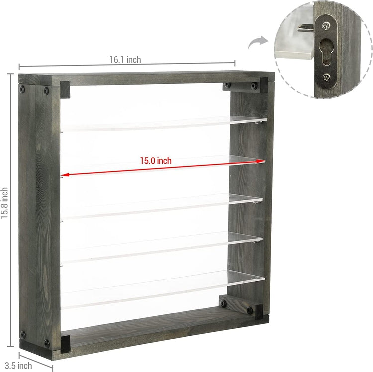 Gray Wood and Clear Acrylic Wall Mounted Collectibles Display Shelf, Storage Rack-MyGift