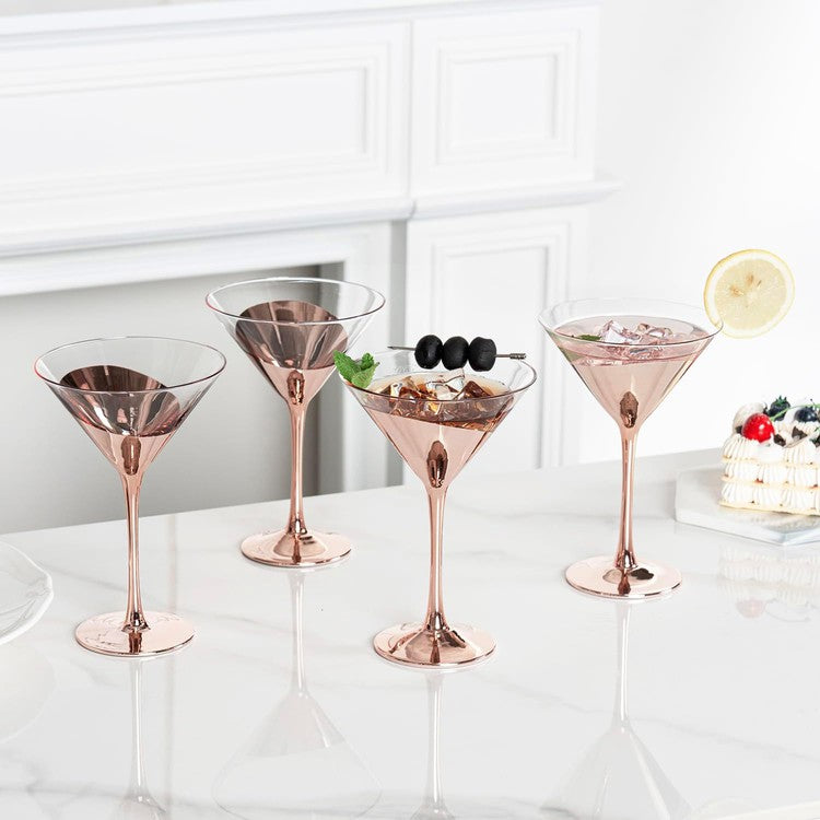 Copper Martini Glass, Elegant Cocktail Party, Wedding, or Anniversary Dinner Drinking Stemware, Set of 4-MyGift