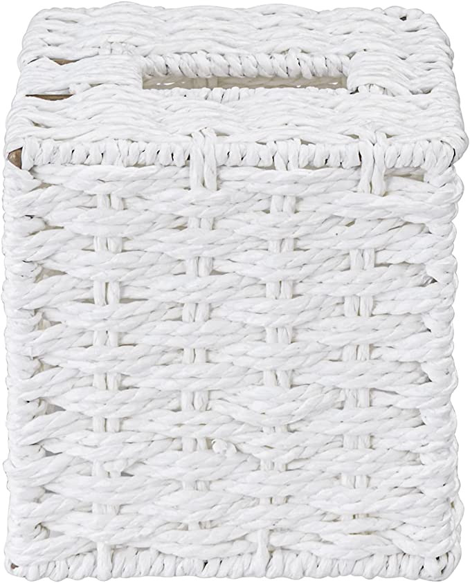 Tissues Holder with Open Bottom Design, Decorative White Square Tissue Box Cover-MyGift