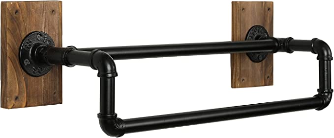 Industrial Pipe Towel Bar 24 inch Towel Rack Towel Holder, Wall Mounted Double Bar Towel Rack-MyGift
