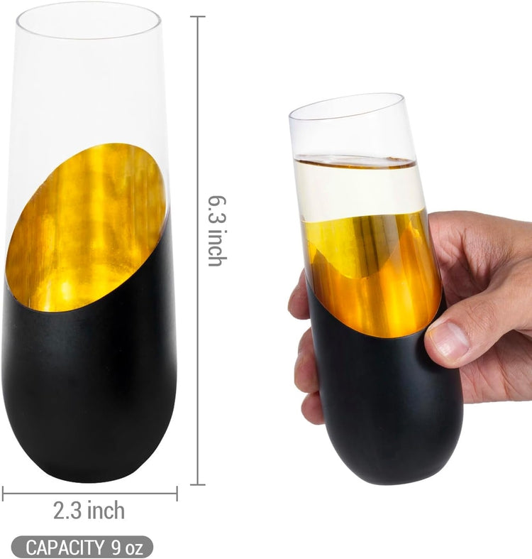 Black and Gold Tone Plated Champagne Flutes, Holiday New Year Party Toasting Glass, Set of 4-MyGift