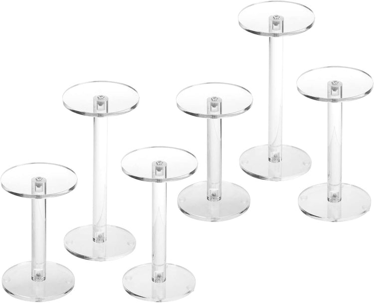 Set of 6 Clear Round Acrylic Display Pedestal Riser Stands-MyGift