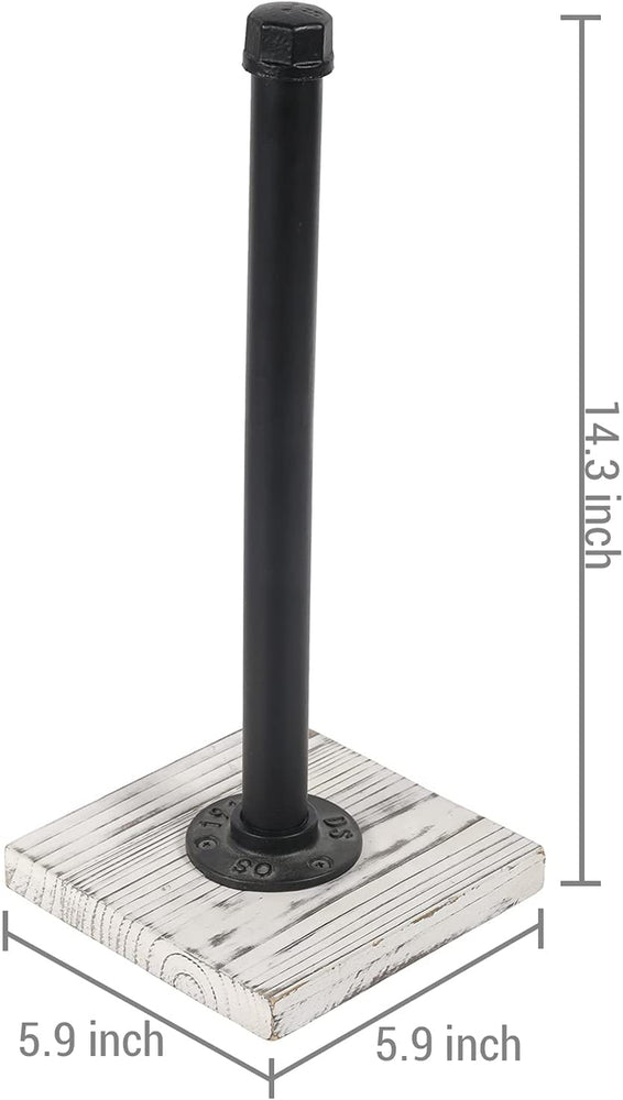Industrial Black Metal Pipe Countertop Paper Towel Roll Holder with White Wood Base-MyGift