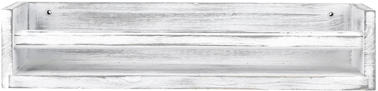Whitewashed Wood Storage Shelf, Wall Mounted Retro Cassette Tape Holder Display Rack-MyGift