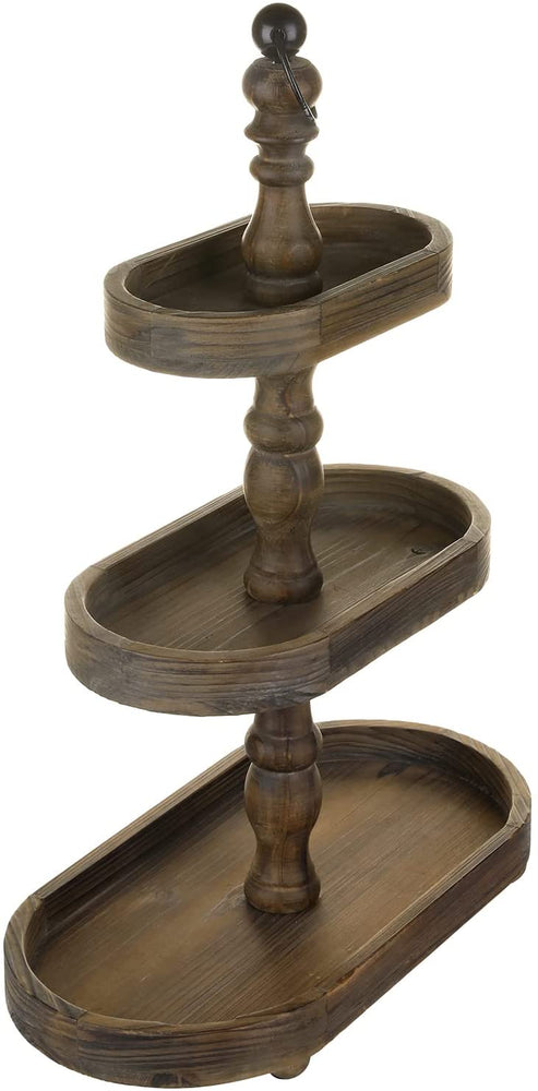 3-Tier Dark Brown Wood Tabletop Decorative Riser Oval Tray Display Rack, Dessert Cupcake Stand-MyGift
