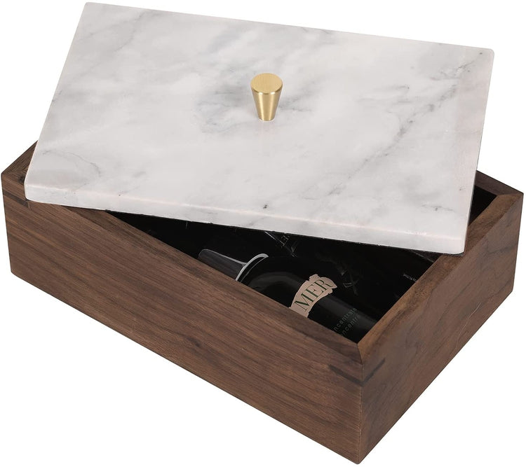 Walnut Wood and White Marble Lid Vanity Catchall Jewelry Box, Storage Container-MyGift