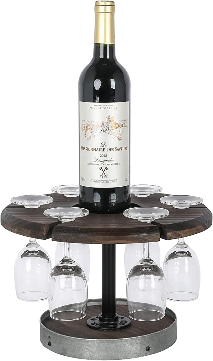 Rustic Burnt Wood Wine Flight Tasting Server Tray, Tabletop Stemware and Wine Bottle Serving Stand-MyGift