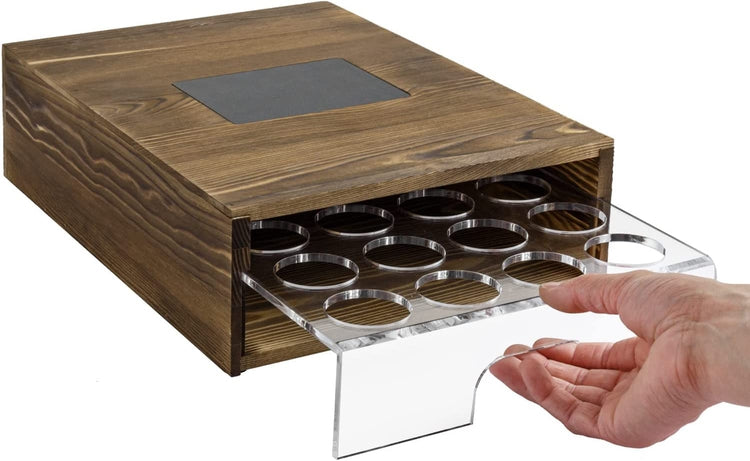 Rustic Burnt Wood Coffee Pod Holder with Clear Acrylic Pull Out Tray a –  MyGift