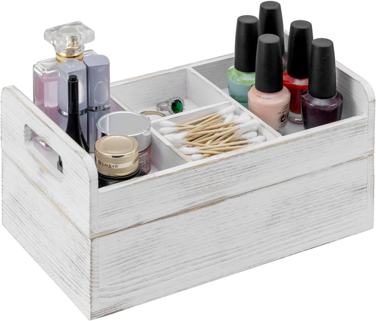 2 Tier White Washed Wood Vanity Storage Organizer Box, Bathroom Countertop Caddy-MyGift