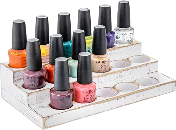Whitewashed Wood 3-Tier Essential Oil Display Stand - Holds 17 Bottles-MyGift