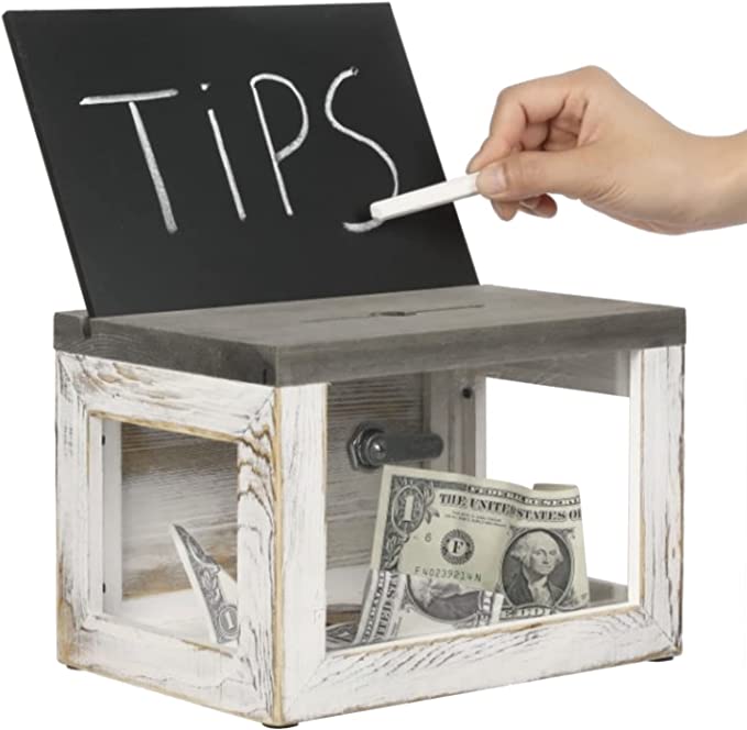 Tips Box With Key Weathered Gray Wood Suggestion Box, Tip Collection and Donation Box wi ...