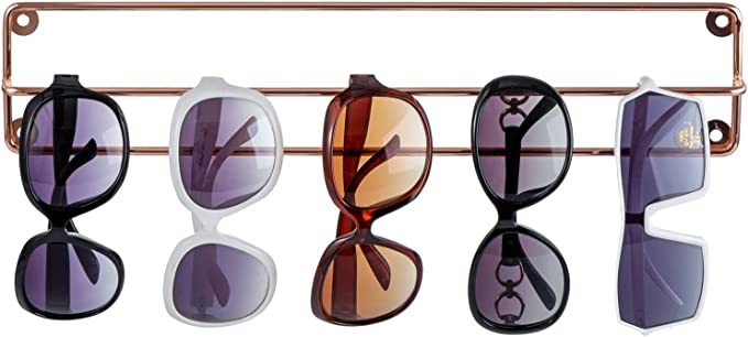 Copper Tone Metal Wire Wall Mounted Sunglasses Display Rack, Hanging Eyeglasses Storage Rail Bar-MyGift