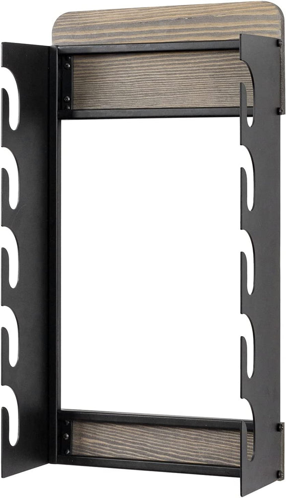 Weathered Gray Wood and Matte Black Metal Wall Mounted Hat, Garment Storage Hanger Rack-MyGift