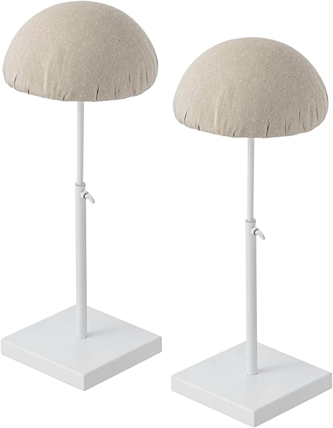 Table Hat Rack, Wig Display Holder with Fabric Covered Dom and Adjustable Height, Set of 2-MyGift